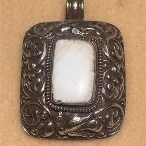 Vintage Silver Pendant with White Naga Conch Shell